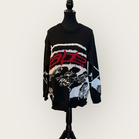Undefined Other - Men's Black and Red Graphic Crewneck Sweater